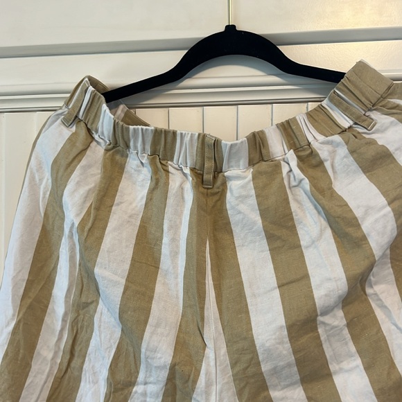 Staud Zuma Cabana Stripe Fringe Hem Beige White Cotton & Linen Pants Size 14 - Picture 8 of 9